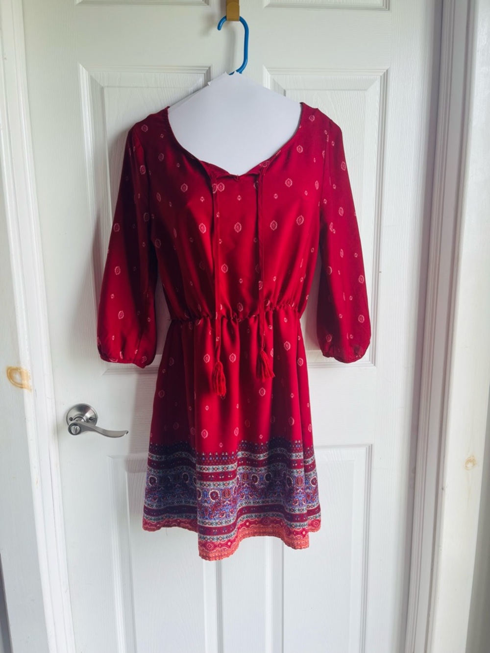 Xhilaration Red Mini Dress with Patterned Hem